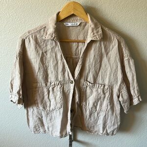 ZARA cropped linen button top size Large